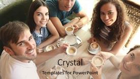  Presentation with coffe - Cool new presentation theme with happy friends drinking coffee backdrop and a coral colored foreground
