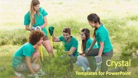  Presentation with community day - Beautiful PPT layouts featuring happy friends gardening for the community on a sunny day backdrop and a tawny brown colored foreground