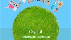  Presentation with green globe - Slides enhanced with happy friends green globe background and a tawny brown colored foreground