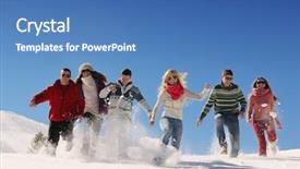  Presentation with young healthy people - PPT theme with happy friends group have fun at winter on fresh snow healthy young people outdoor background and a teal colored foreground