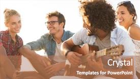  Presentation with fun - Audience pleasing slides consisting of happy friends having fun together backdrop and a coral colored foreground