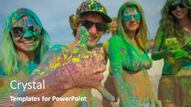  Presentation with summer event - PPT theme having happy-friends-having-fun background and a coral colored foreground