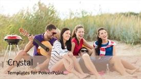  Presentation with happy holidays - Beautiful PPT layouts featuring happy friends having picnic backdrop and a  colored foreground