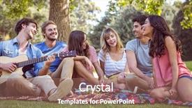  Presentation with picnic - PPT layouts having happy friends in a park background and a coral colored foreground