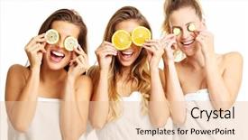  Presentation with spa - Theme featuring happy friends in spa background and a lemonade colored foreground