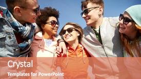  Presentation with travel friends - Colorful slide set enhanced with happy friends in sunglasses hugging backdrop and a coral colored foreground