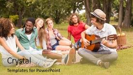  Presentation with picnic - PPT layouts with happy friends in the park background and a yellow colored foreground