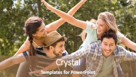  Presentation with park - Presentation having happy friends in the park background and a  colored foreground