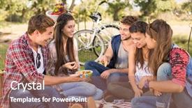  Presentation with picnic - Amazing slides having happy friends in the park backdrop and a coral colored foreground