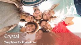  Presentation with friends - Audience pleasing PPT layouts consisting of happy friends in the park backdrop and a coral colored foreground