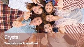  Presentation with picnic - Audience pleasing presentation design consisting of happy friends in the park backdrop and a coral colored foreground