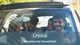  Presentation with group of happy couples - Amazing slide deck having happy friends on a car backdrop and a ocean colored foreground