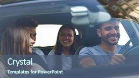  Presentation with car - Cool new theme with happy friends on a car backdrop and a ocean colored foreground