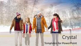  Presentation with ice rink - Beautiful presentation featuring happy friends on outdoor skating backdrop and a lemonade colored foreground