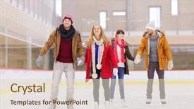  Presentation with friendship - Cool new theme with happy friends on skating rink backdrop and a lemonade colored foreground