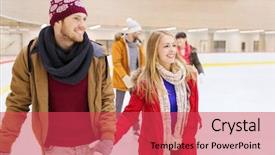  Presentation with friendship - Theme consisting of happy friends on skating rink background and a red colored foreground