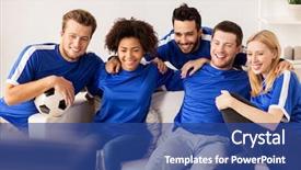  Presentation with soccer fans - PPT layouts featuring happy friends or football fan background and a ocean colored foreground