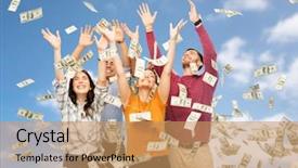  Presentation with people falling - Amazing slide deck having happy friends picking money backdrop and a coral colored foreground