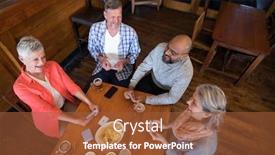  Presentation with playing cards - Cool new PPT theme with happy-friends-playing-cards backdrop and a red colored foreground