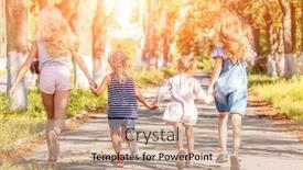  Presentation with running - Colorful PPT theme enhanced with happy-friends-running-along-summer backdrop and a coral colored foreground