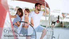  Presentation with sailing - Amazing presentation theme having happy-friends-sailing backdrop and a light blue colored foreground