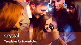  Presentation with friends - Amazing slide deck having happy friends singing karaoke together backdrop and a tawny brown colored foreground