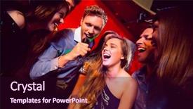  Presentation with together - Amazing theme having happy friends singing karaoke together backdrop and a wine colored foreground