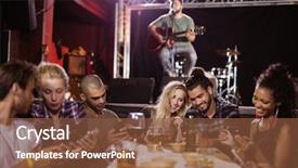  Presentation with farm to table - Presentation theme having happy friends sitting by table background and a  colored foreground