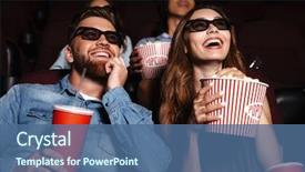  Presentation with happy image - Colorful slide set enhanced with happy friends sitting in cinema backdrop and a ocean colored foreground