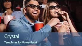  Presentation with drinking water - PPT theme having happy friends sitting in cinema background and a ocean colored foreground