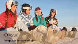  Presentation with friends - Slide set enhanced with ski resort winter vacation background and a coral colored foreground