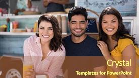  Presentation with food truck - Beautiful slide set featuring happy friends smiling in food backdrop and a red colored foreground