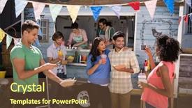  Presentation with photograph - Theme with happy friends taking photograph background and a tawny brown colored foreground