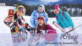  Presentation with happy trails - PPT theme enhanced with happy friends taking selfie background and a light blue colored foreground