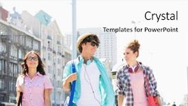  Presentation with walking - Presentation with happy friends talking while walking background and a white colored foreground