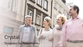  Presentation with walking - PPT theme consisting of happy-friends-talking-while-walking background and a  colored foreground