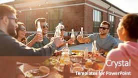  Presentation with summer party - Presentation with happy friends toasting drinks dinner background and a coral colored foreground