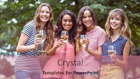  Presentation with toasting - PPT theme consisting of happy friends toasting in the park on a sunny day background and a coral colored foreground