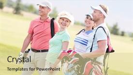  Presentation with happy birthday gold - Beautiful slide deck featuring happy friends walking at golf backdrop and a blonde colored foreground