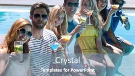  Presentation with pool side - Cool new slides with happy friends with cocktail glass sitting side by side in swimming pool backdrop and a seafoam green colored foreground