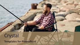  Presentation with sea fishing - PPT theme having happy friends with fishing rod background and a  colored foreground