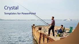  Presentation with sea fishing - Presentation theme consisting of happy friends with fishing rod background and a  colored foreground