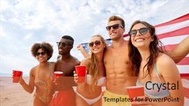  Presentation with beach party - Audience pleasing presentation design consisting of happy friends with flag backdrop and a red colored foreground