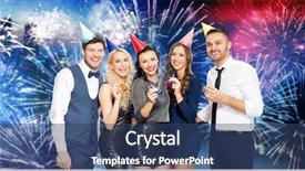  Presentation with party lights - PPT layouts enhanced with happy friends with party blower background and a ocean colored foreground