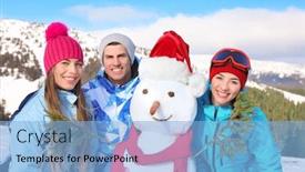  Presentation with snowman - Colorful slide set enhanced with happy friends with snowman at ski resort winter vacation backdrop and a light blue colored foreground