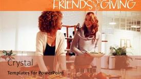  Presentation with millennial - Colorful presentation enhanced with happy friendsgiving against millennial adult friends celebrating thanksgiving together at home backdrop and a red colored foreground