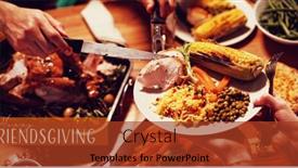  Presentation with millennial - Presentation design with happy friendsgiving against millennial adult friends celebrating thanksgiving together at home background and a tawny brown colored foreground