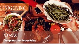  Presentation with millennial - Audience pleasing presentation design consisting of happy friendsgiving against millennial adult friends celebrating thanksgiving together at home backdrop and a tawny brown colored foreground