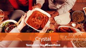  Presentation with millennial - Presentation theme consisting of happy friendsgiving against millennial adult friends celebrating thanksgiving together at home background and a crimson colored foreground