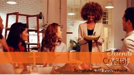  Presentation with millennial - Beautiful presentation theme featuring happy friendsgiving against millennial adult friends celebrating thanksgiving together at home backdrop and a red colored foreground